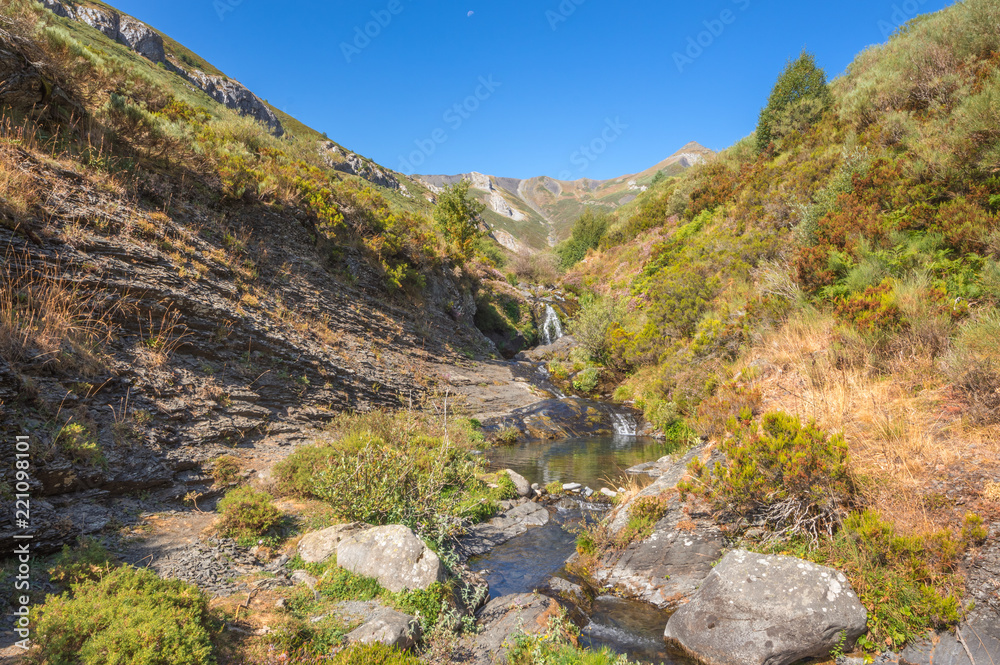 Valley through which passes the river Faro in Redipuertas, Leon (Spain) on a fantastic summer day.