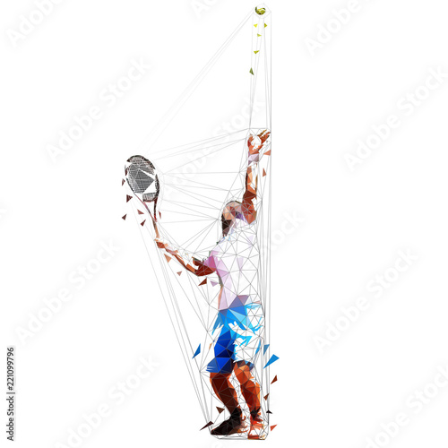 Serving tennis player, geometric isolated vector illustration