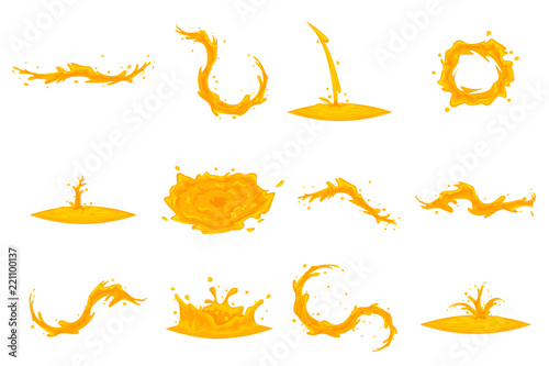 Fototapeta Naklejka Na Ścianę i Meble -  Oil flowing splash drop wave whirlpool vortex cartoon honey icon set isolated design vector illustration