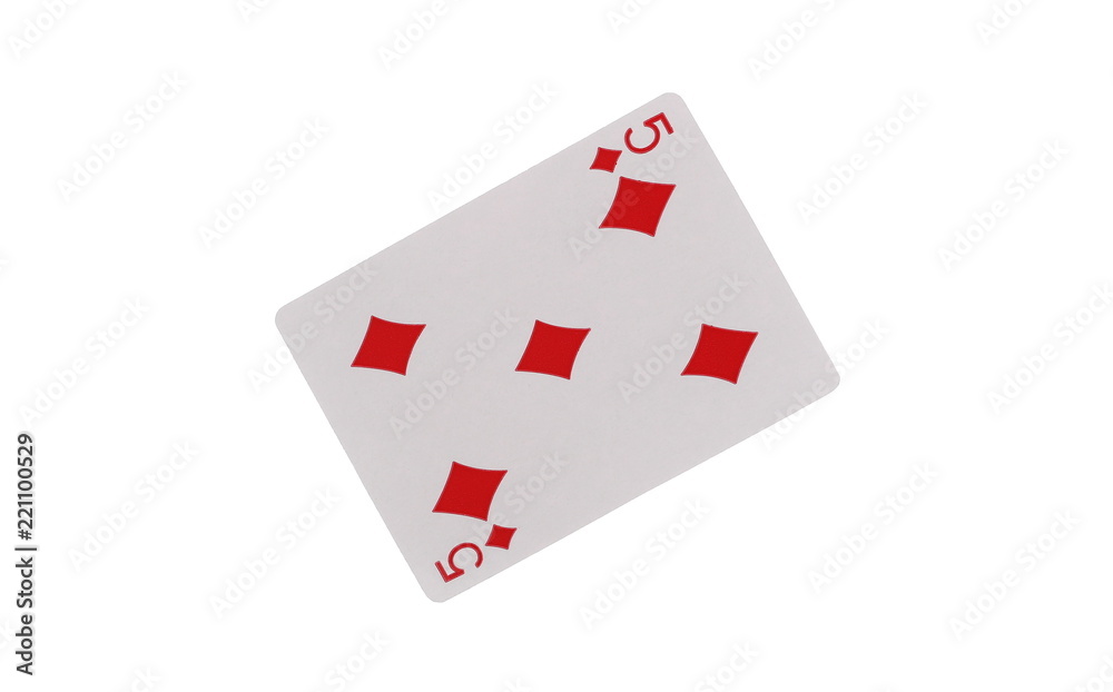 Playing card, five of diamonds isolated on white background with clipping path