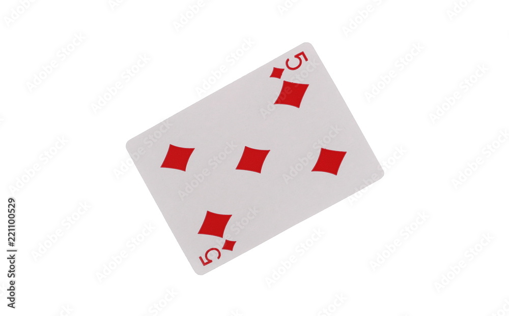 Playing card, five of diamonds isolated on white background with clipping path Playing card, five of diamonds isolated on white background with clipping path
