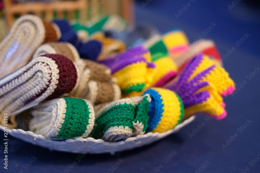 knitted belt. knitting fabric strap. handmade handicraft embroidery accessory
