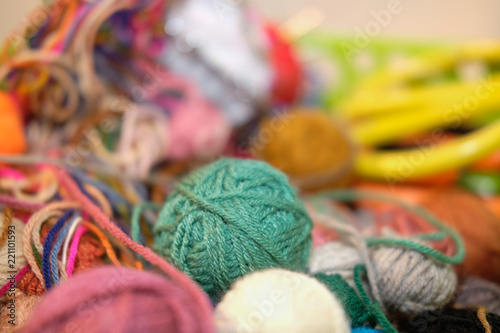knitting yarn ball, scissors. handmade handicraft embroidery accessory