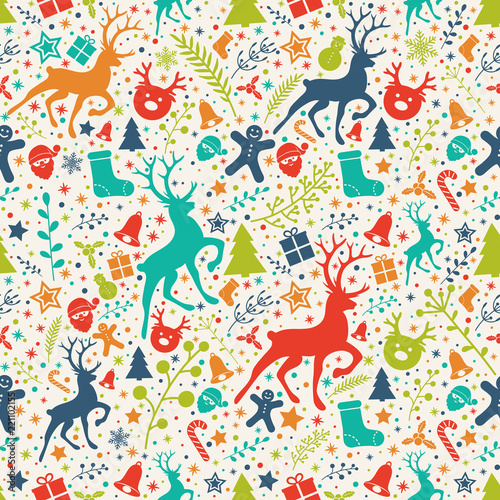 Christmas background with colourful ornaments. Vector.