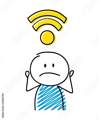 Wifi (internet) icon with confused stickman. Vector.