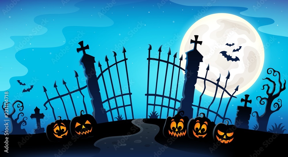 Obraz premium Cemetery gate silhouette theme 8