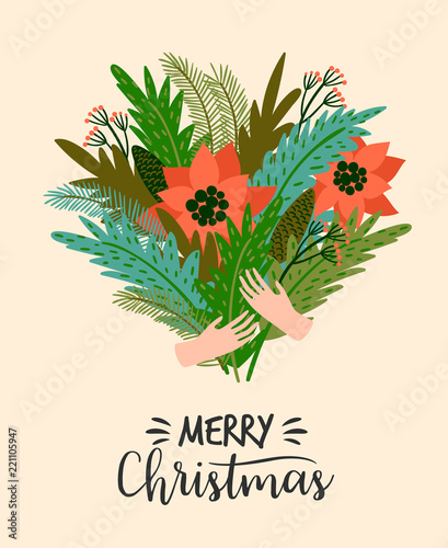 Christmas and Happy New Year illustration. Trendy retro style.