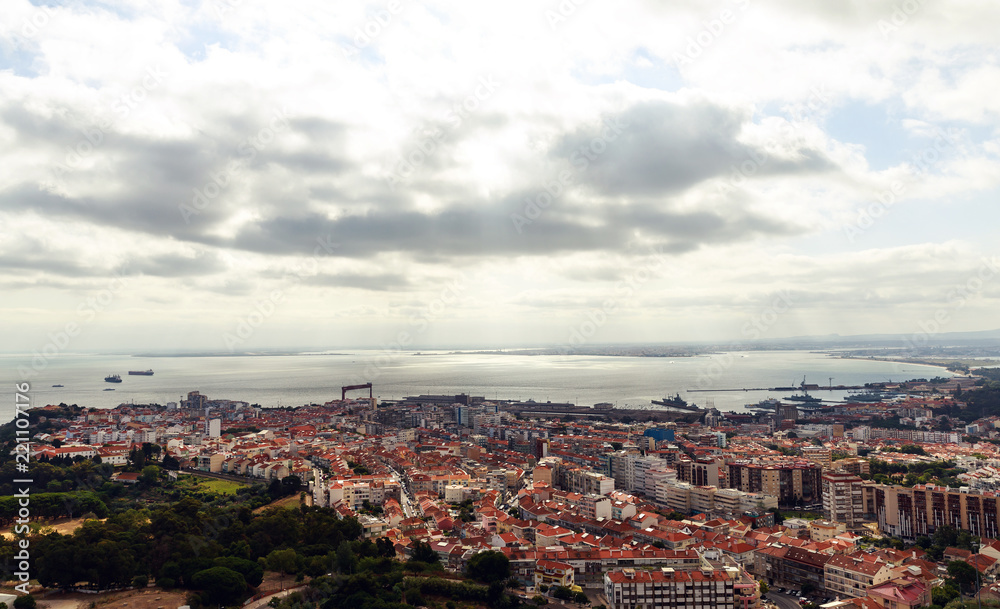 Lisbon city with sea shore and beaches