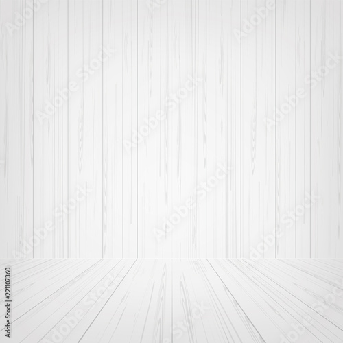 Empty white wooden room space for background. Vector.