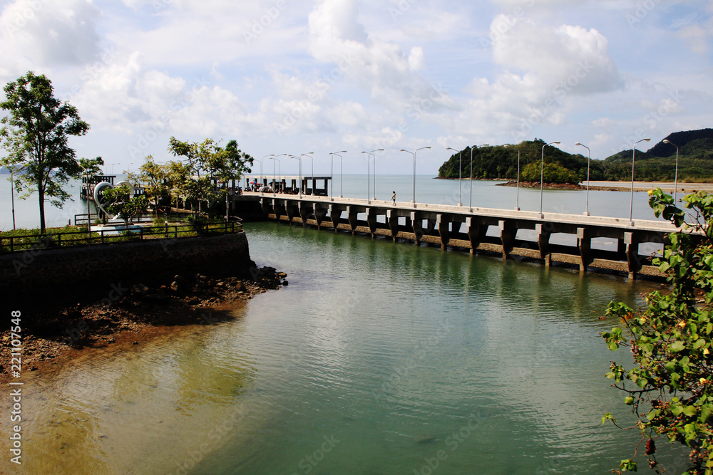 The bridge at port for tourism service to Island on summer.