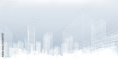 Abstract wireframe city background Fotobehang