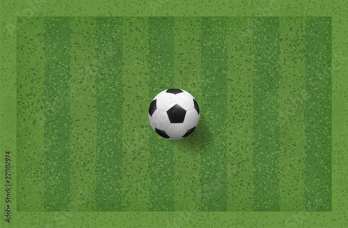Soccer football ball in green grass field. Vector.
