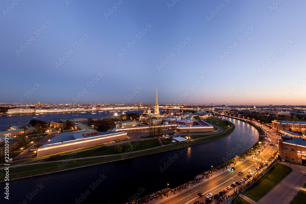 Fototapeta premium Aerial view of Peter and Paul Fortress, Neva river, Saint Petersburg, Russia