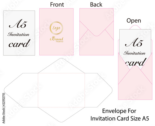 Envelope for card A5 Size die cut mock up 