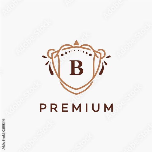 Luxury and graceful floral monogram design template  Elegant crest leaf stamp icon vector logo. Luxury alphabet frame symbol