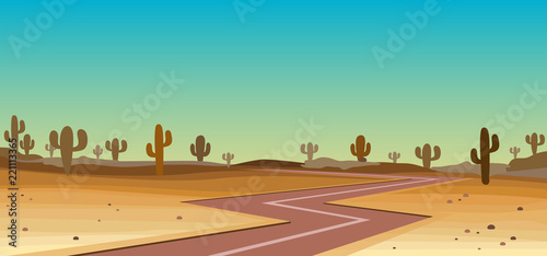 road in yhe desert with cactus