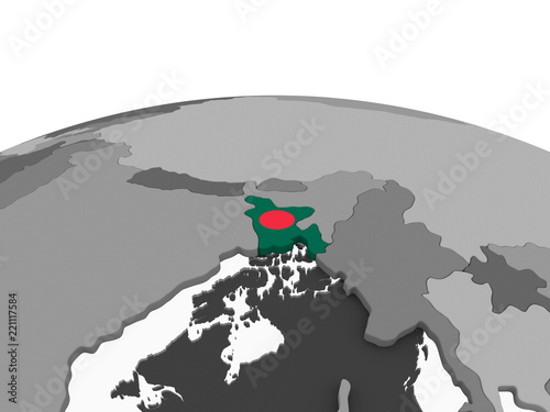 Bangladesh with flag on globe
