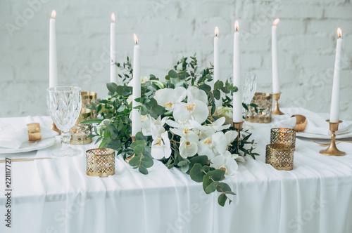 wedding decor, flowers, black and gold decor, candles