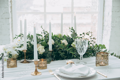 wedding decor, flowers, black and gold decor, candles