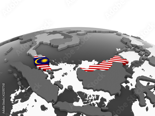 Malaysia with flag on globe