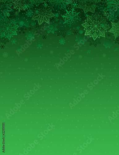 Green christmas background with snowflakes and stars, vector illustration