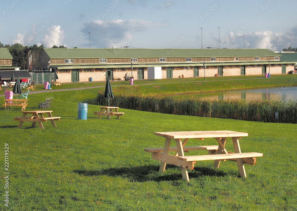 Obraz premium picnic tables at fairgrounds