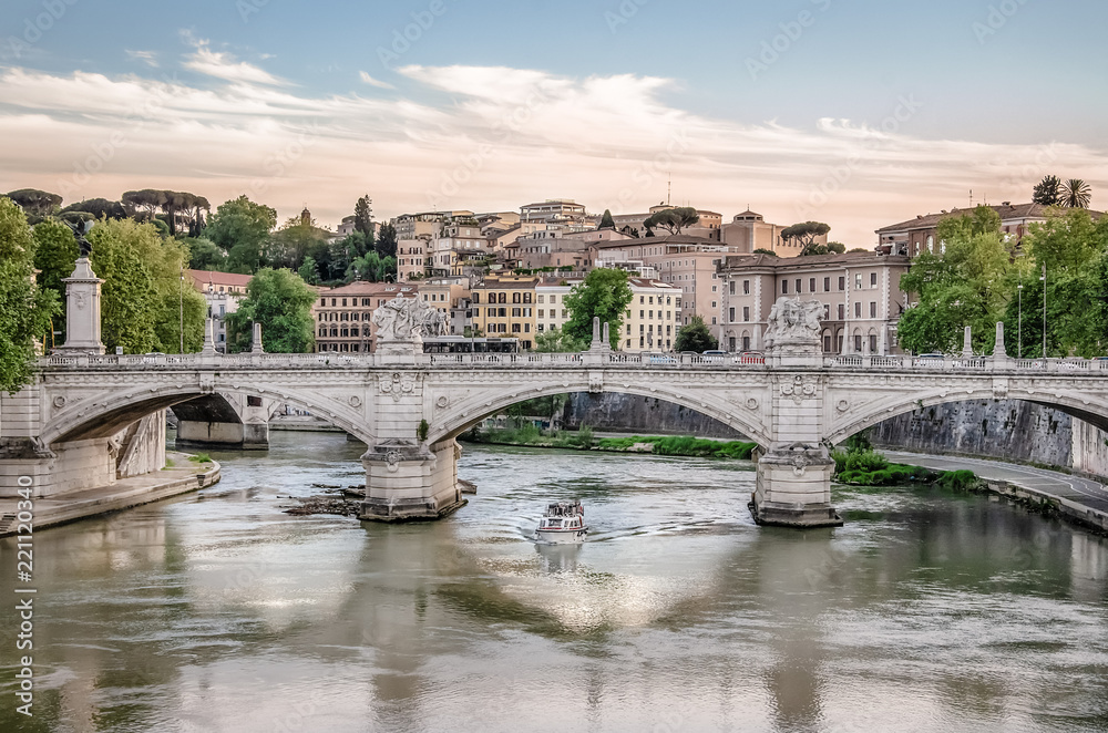 The bridge Ponte Vittorio Emanuele II across the Tiber river in Rome, Italy
