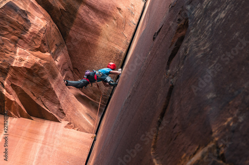 Trad climbing, Indian Creek, Moab, Utah, USA photo