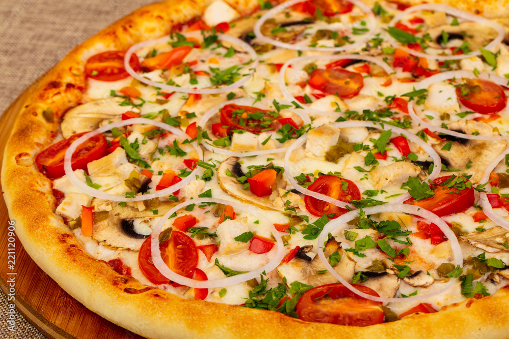 Pizza with mushroom and chicken Pizza with mushroom and chicken