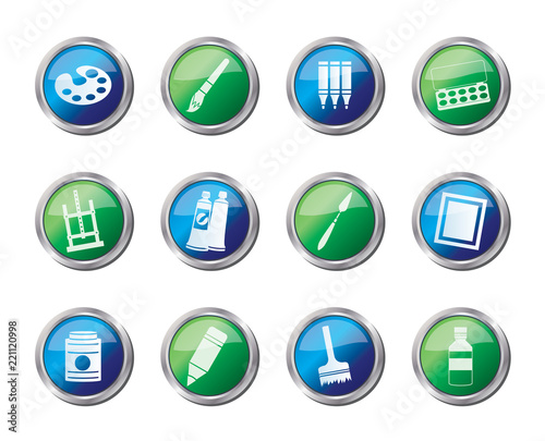 Painter, drawing and painting icons over colored background -  vector icon set