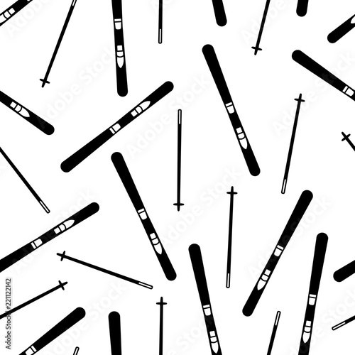 Seamless pattern with black skis on the white background.