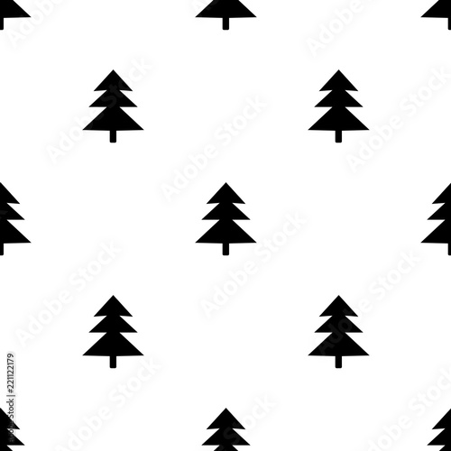 Seamless pattern with black fir on the white background.