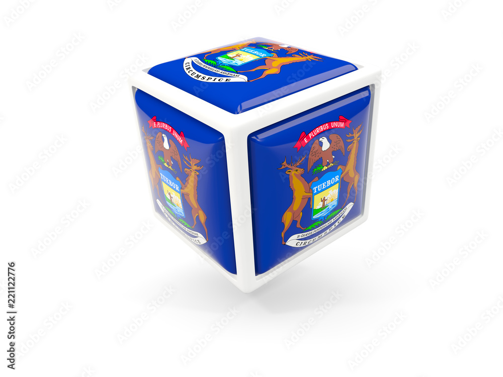 Obraz premium michigan state flag in cube icon. United states local flags