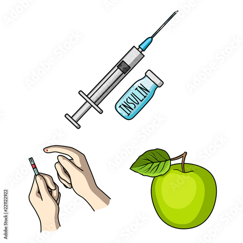 Diabetes cartoon icons in set collection for design. Treatment of diabetes vector symbol stock web illustration.