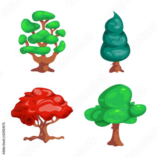 Vector design of tree and nature sign. Set of tree and crown stock symbol for web.