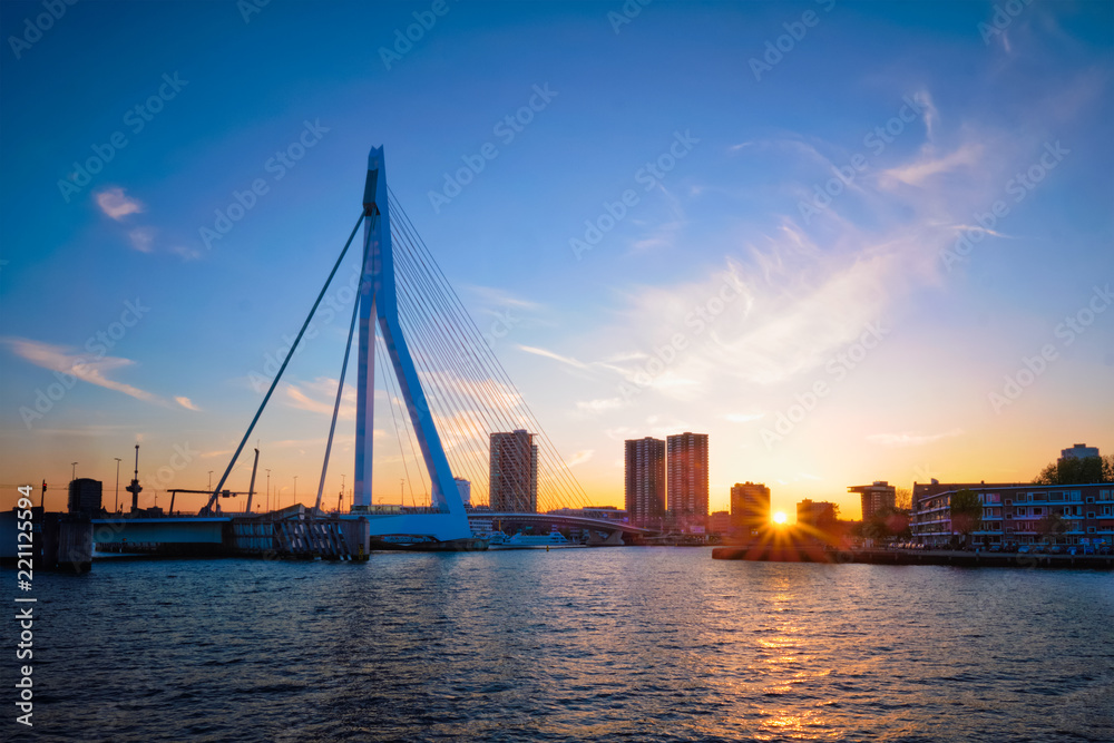 Erasmus Bridge on sunset, Rotterdam, Netherlands