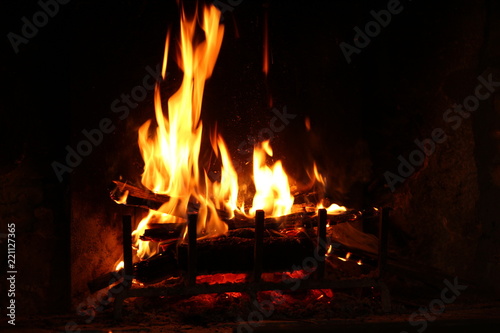 Fire crackling in the fireplace  autumn cozy atmoshpere