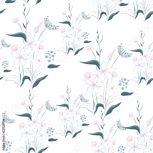 Seamless pattern background decorated with elegant flowers.