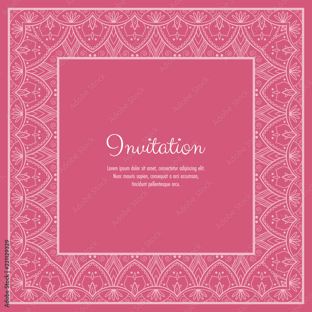 Abstract ornamental lace frame for greeting card or invitation. Vector Illustration