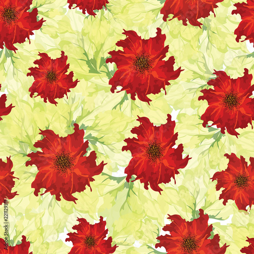 Fototapeta Naklejka Na Ścianę i Meble -  Beautiful seamless floral pattern background decorated with red flowers.
