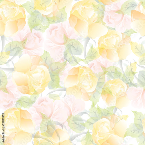 Seamless floral pattern background with watercolor effect.