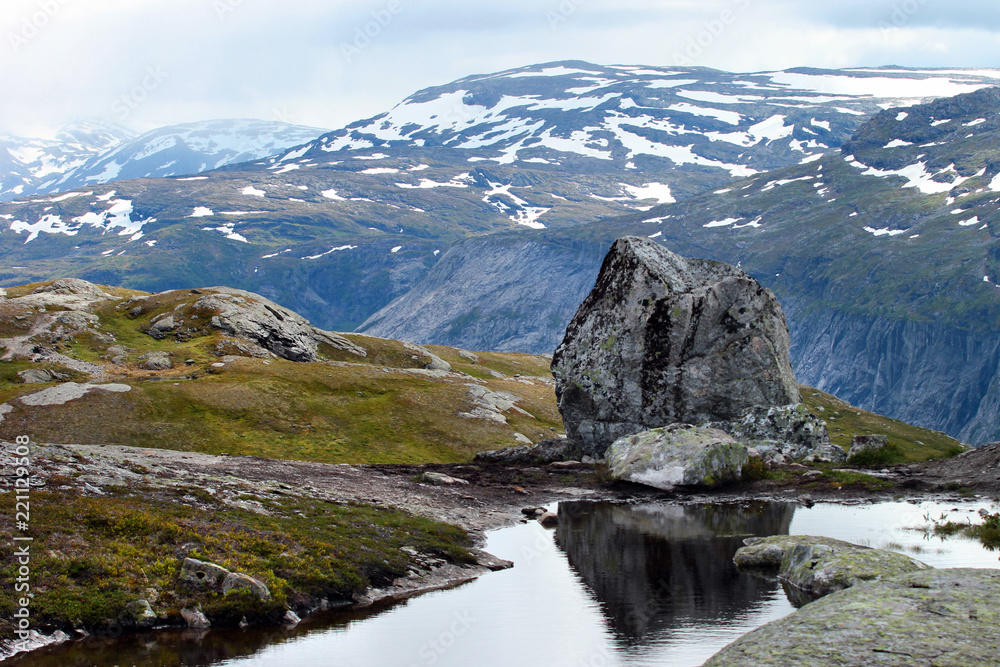 Rocks on the way to Trolltunga, Norway. Beautiful scandinavian landscape.