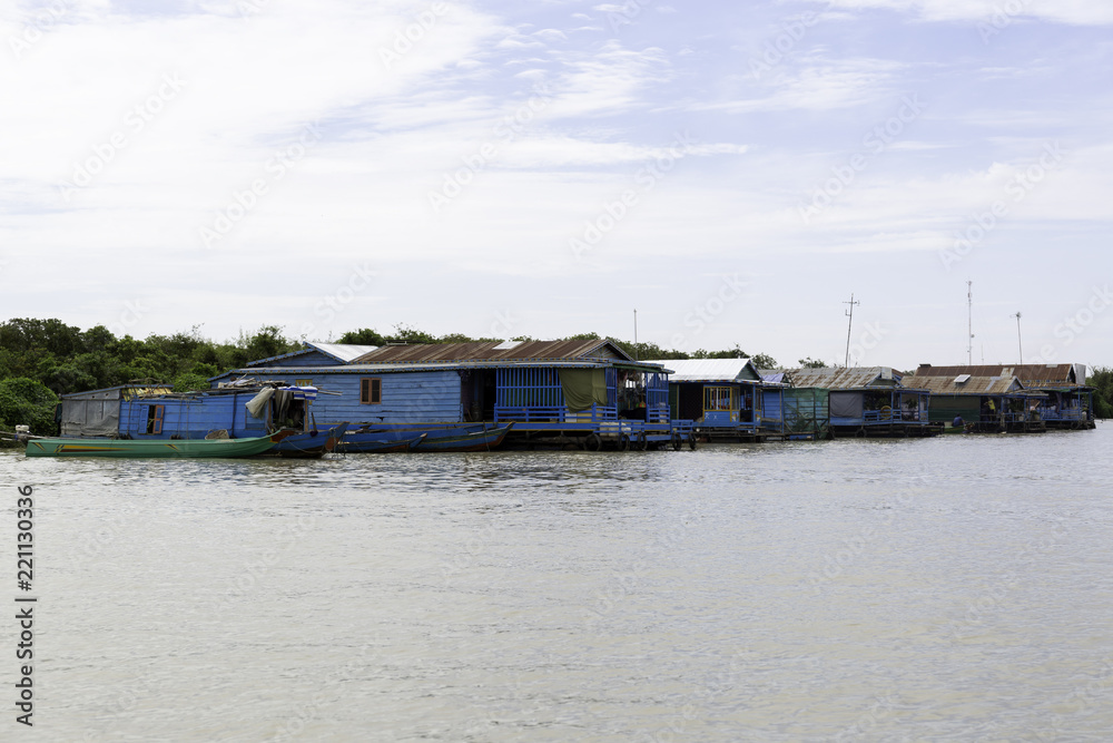 SIEM REAP, CAMBODIA - Floating village on Tonle Sap Lake. Siem Reap Cambodia.