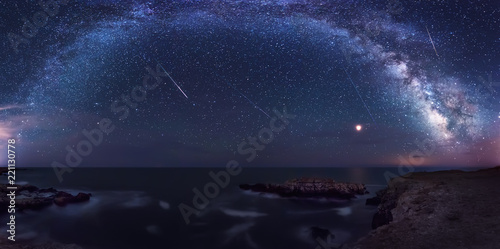 Milky Way and the Perseids / Long time exposure night landscape with planet Mars and Milky Way Galaxy during the Perseids flow above the Black sea, Bulgaria photo
