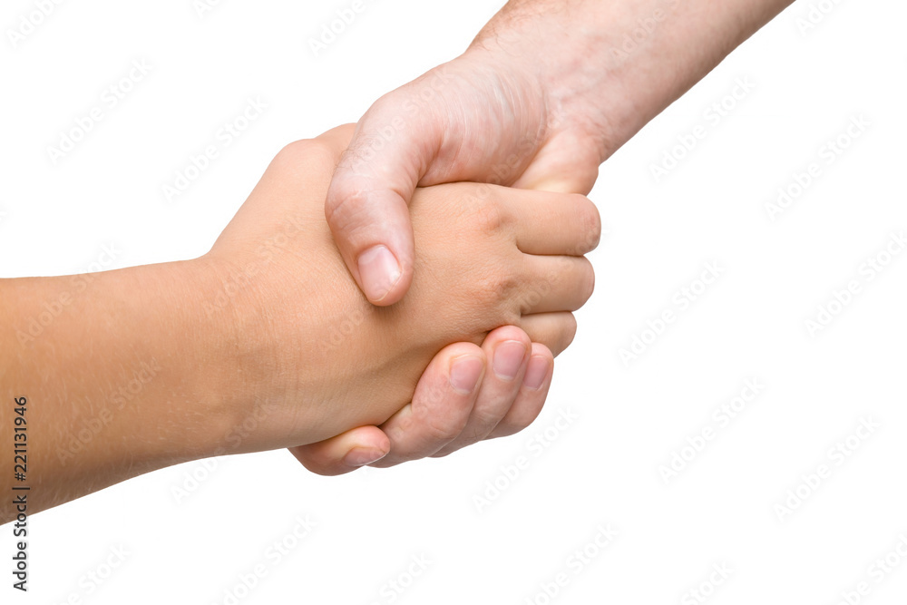 Man and woman shaking hands isolated on white background. Two people. Close up. Man and woman shaking hands isolated on white background. Two people. Close up.