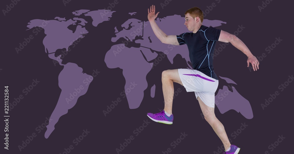 Athletic fit man with world map