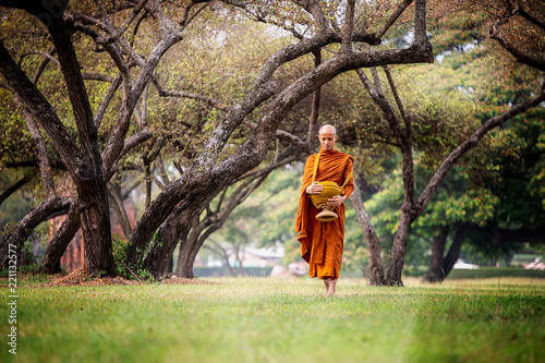 Canvas Print Thailand Buddhist monks walk collecting alms is traditional of religion buddhism on faith thai people