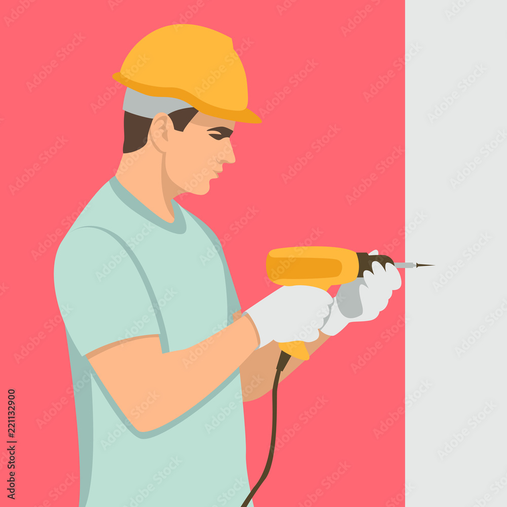 worker with drill vector illustration flat style 