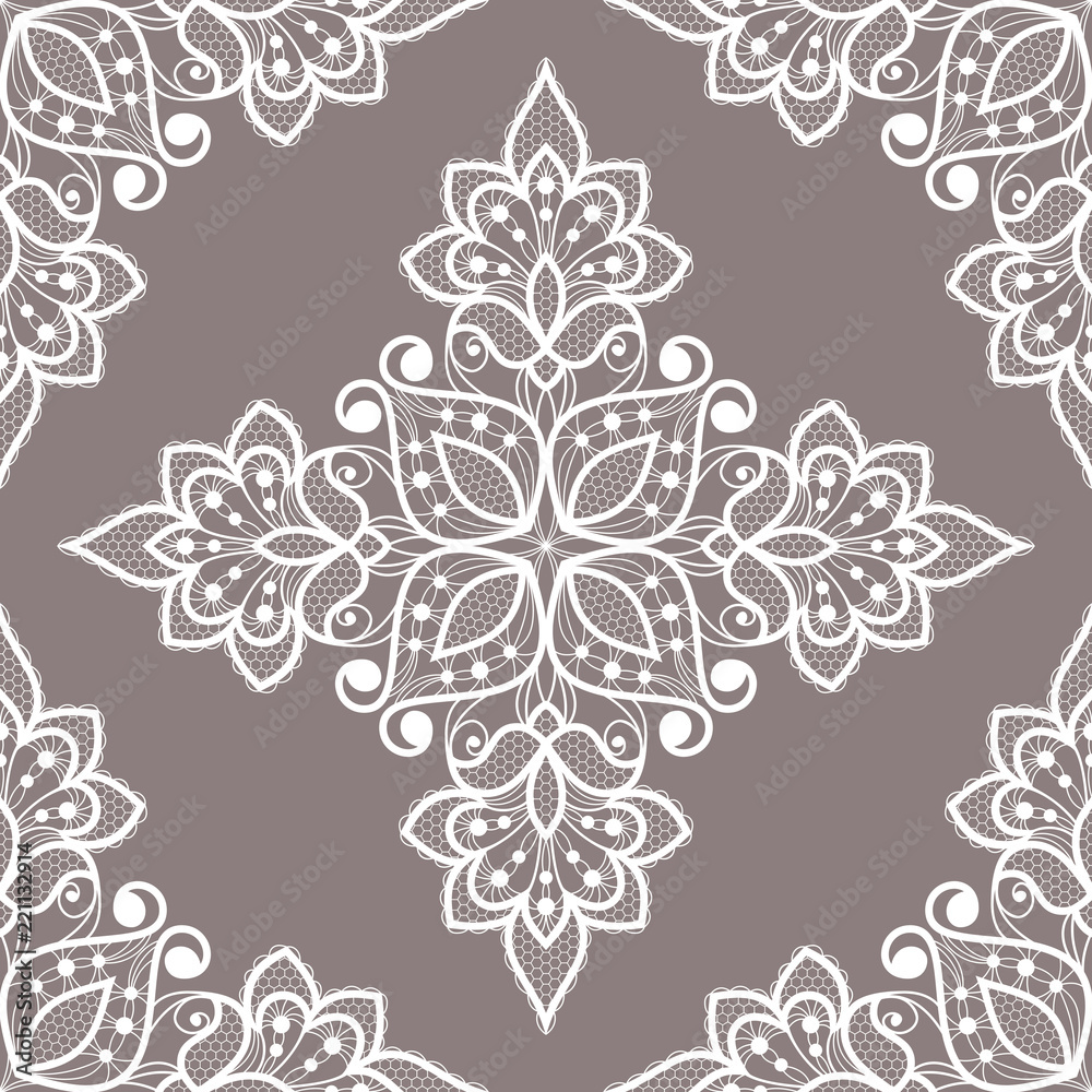 White floral lace seamless pattern. Vector Illustration