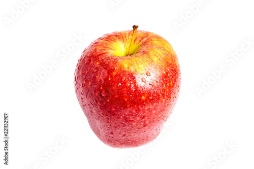 Ripe fresh red apple with water drops , isolated on white background